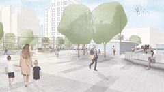 Illustrationer som visar hur norra torget vid Mörby centrum är tänkt att byggas om