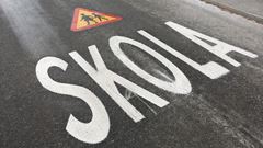 Texten skola inskrivet i vägbanan.