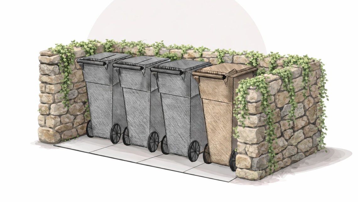 En illustration &ouml;ver fyra tunnor inramade med stenar och murgr&ouml;na.